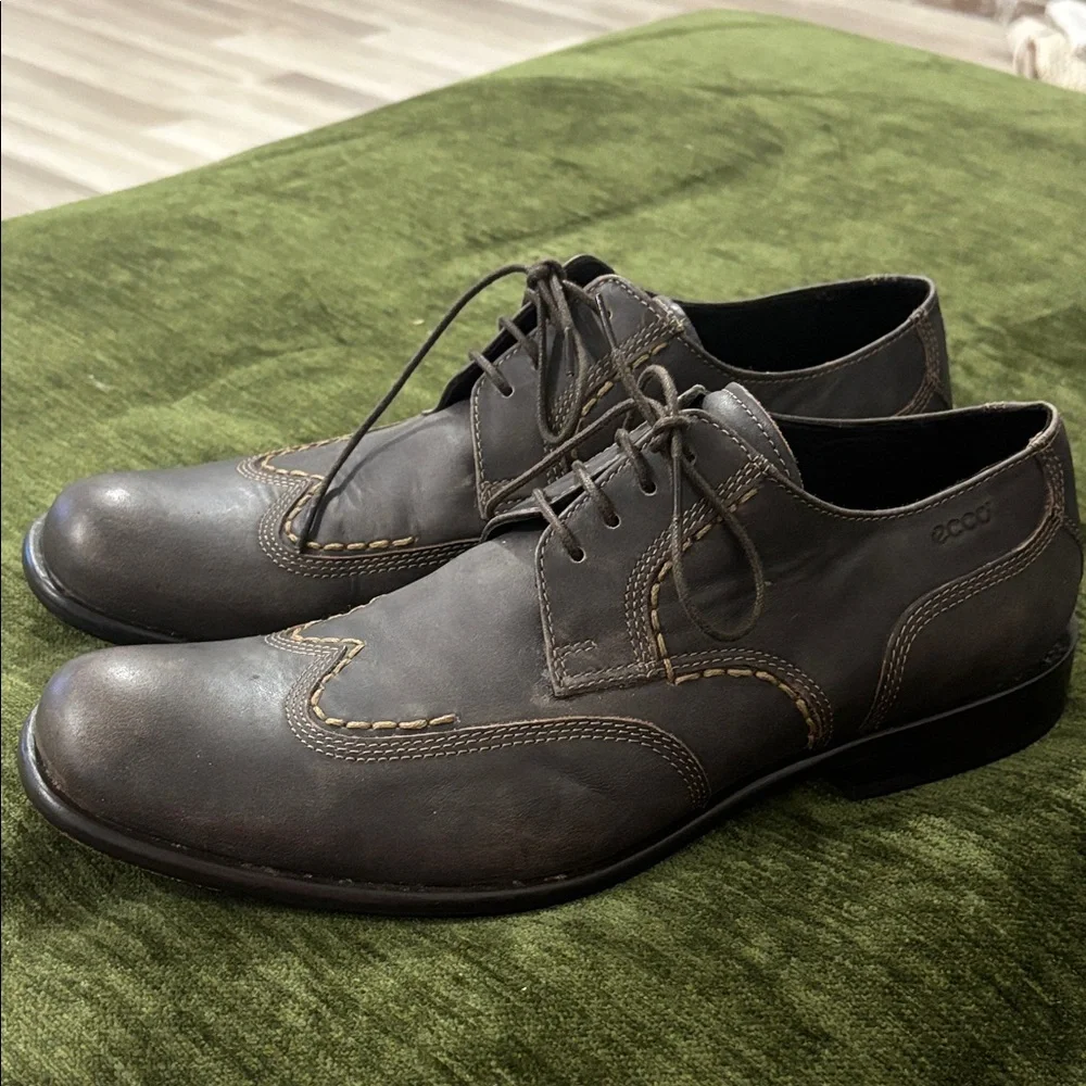 Ecco Brown suede  Leather wingtip Lace Up Shock‎ Point Shoes Mens Size 42 US 9